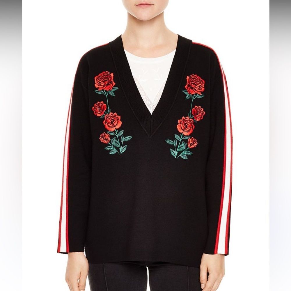 Sandro Paris Indira Rose embroidered sweater
